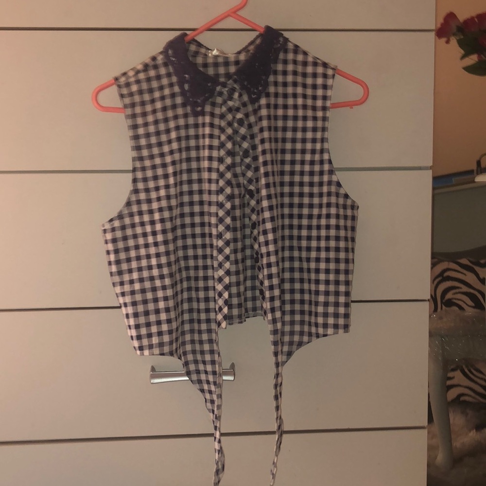Checkered button down top